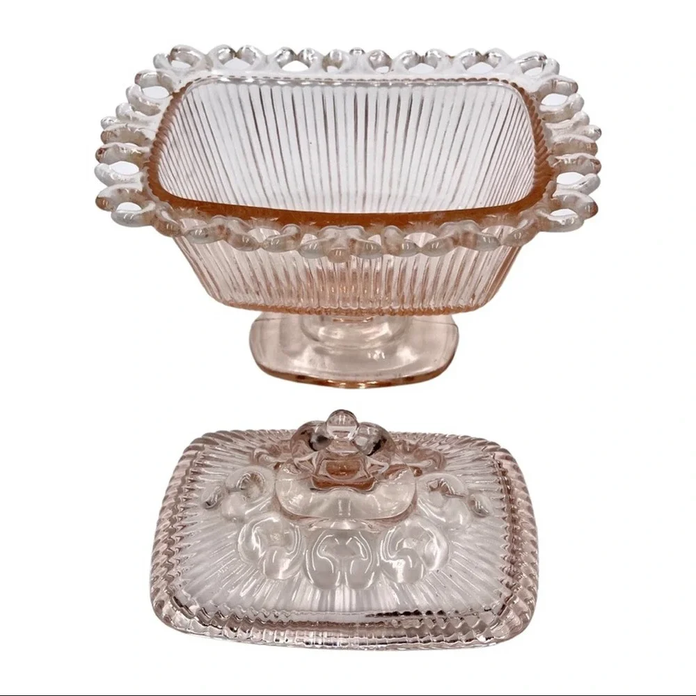 VINTAGE pink glass butter - sauce - grated cheese - container